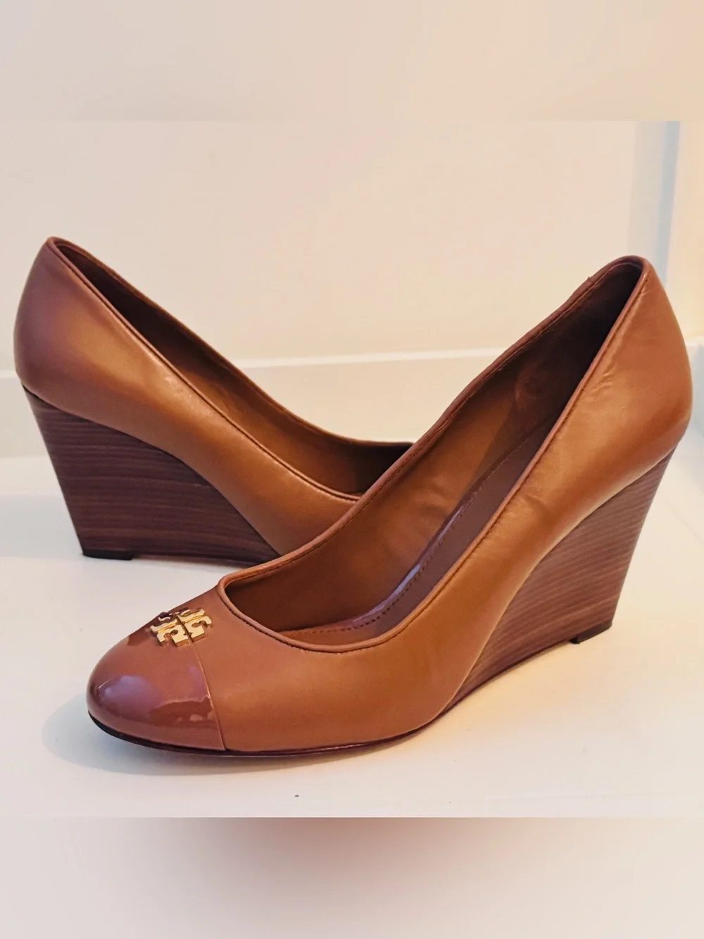 Women's Tan Leather Wedge Pumps - Classic Everyday Heel